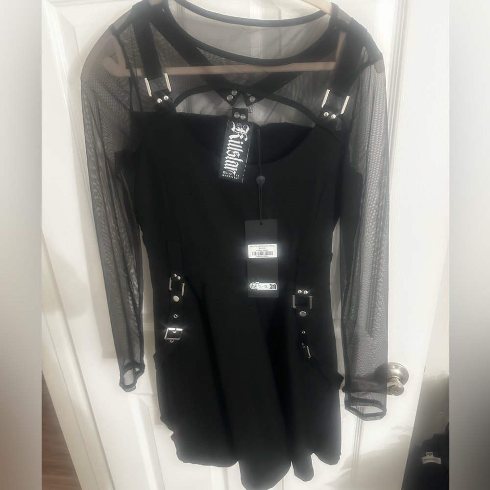 Killstar Black Dress with Mesh and Buckle Accents kept creeper mini dress